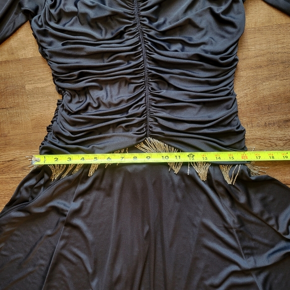 Vintage 70s Claralura Original Black Beaded Fringe Flapper Style Evening Dress - Picture 10 of 14
